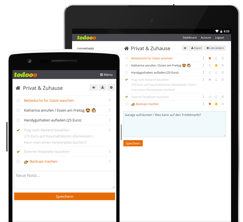 todooo auf Handy und Tablet